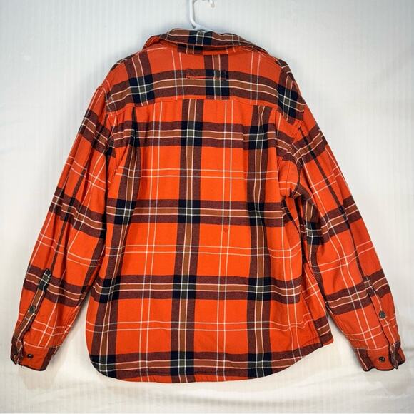 Duluth Trading Co Orange/Black Plaid Flannel Button-Up Jacket Shirt Men’s Large - Picture 6 of 7